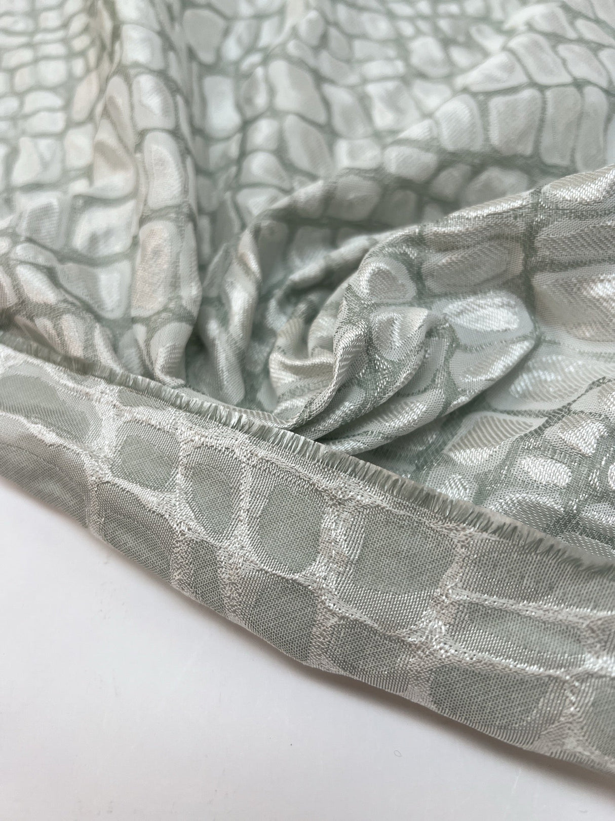 Acetate Polyester Jacquard Fabric Silver Green Abstract