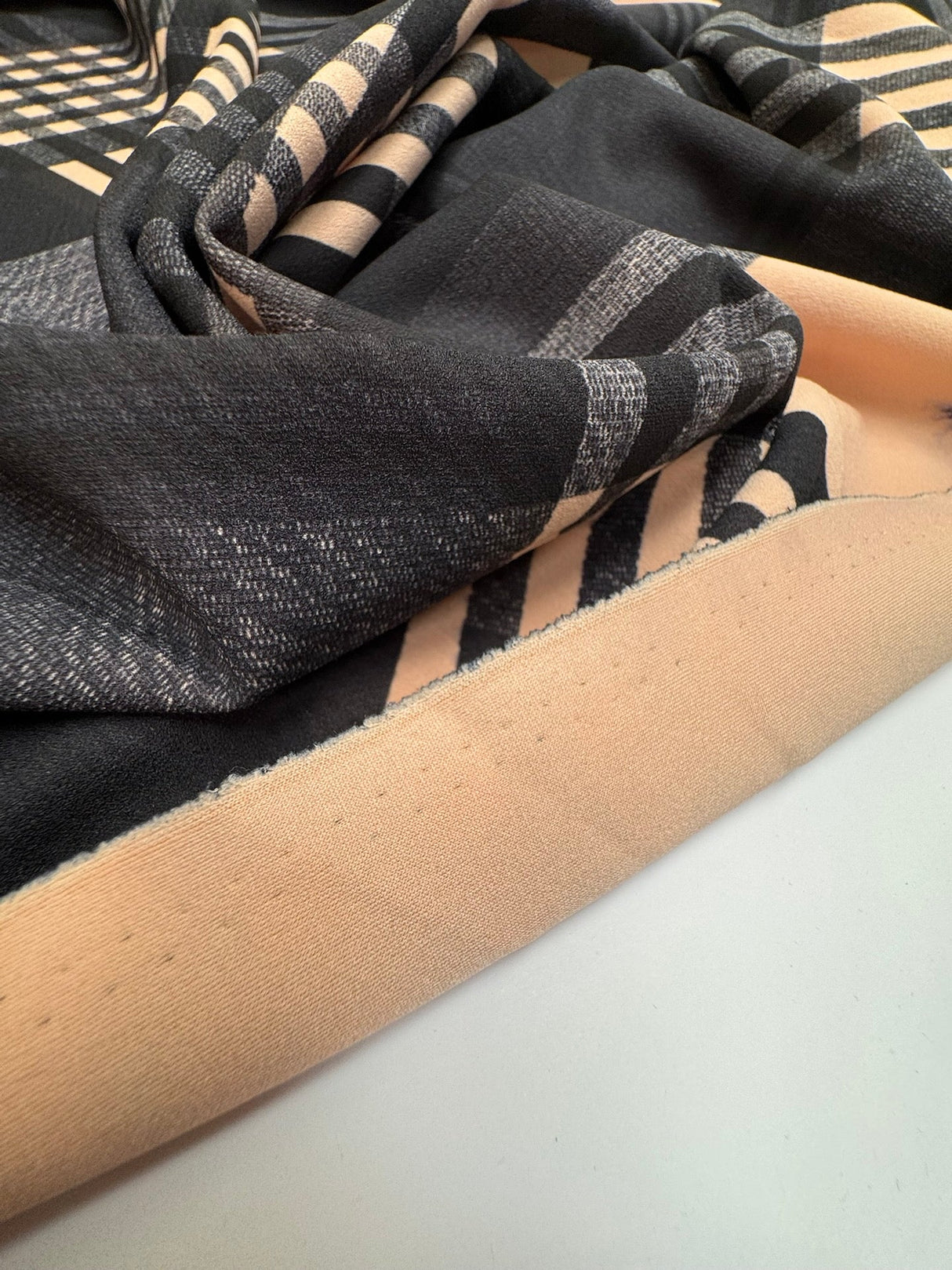 Italian Checked Knitted Fabric Blue Pink
