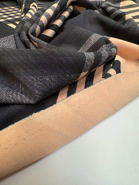 Italian Checked Knitted Fabric Blue Pink