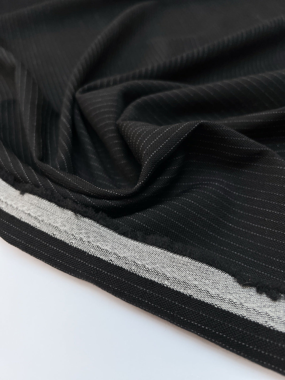 Italian Black Wool Basket Weave Suit Fabric Striped