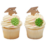Graduation cap wood style Assortment Cupcake Cake Pics - set of 72