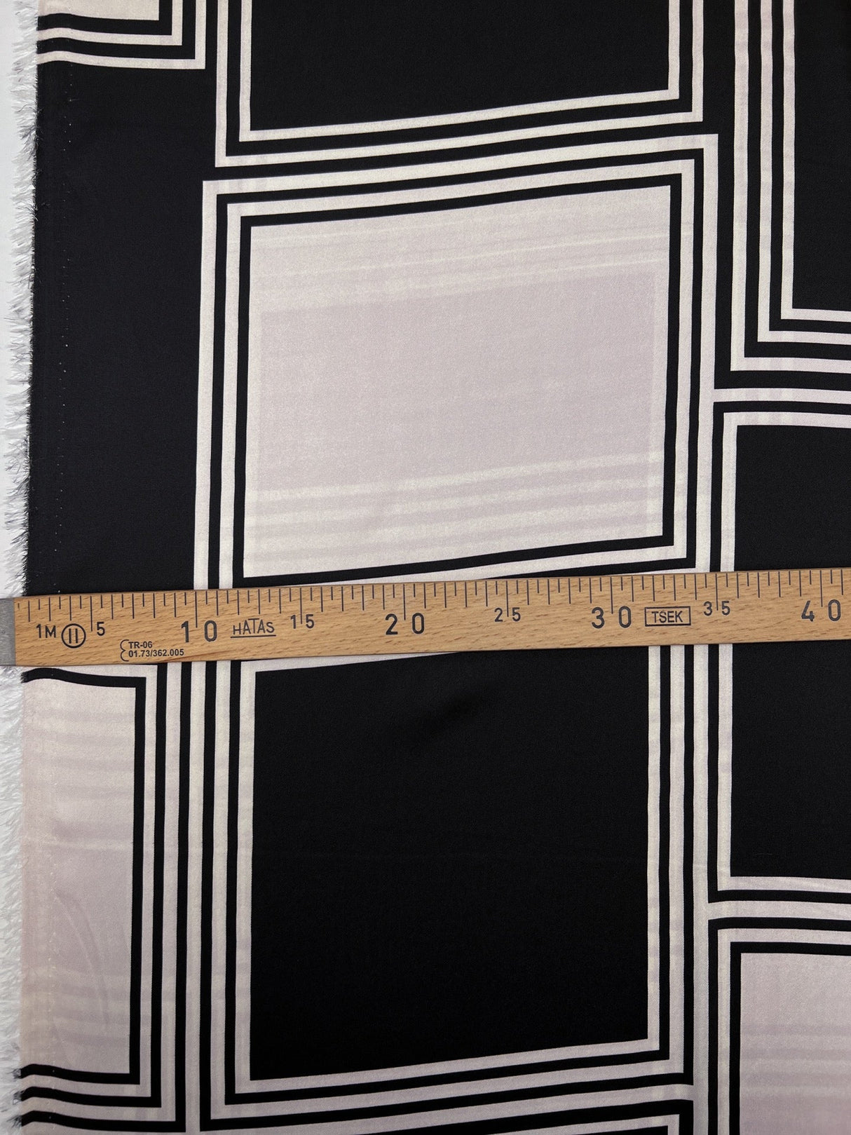 Printed Polyester Sateen Fabric Beige Black