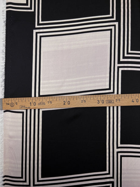 Printed Polyester Sateen Fabric Beige Black