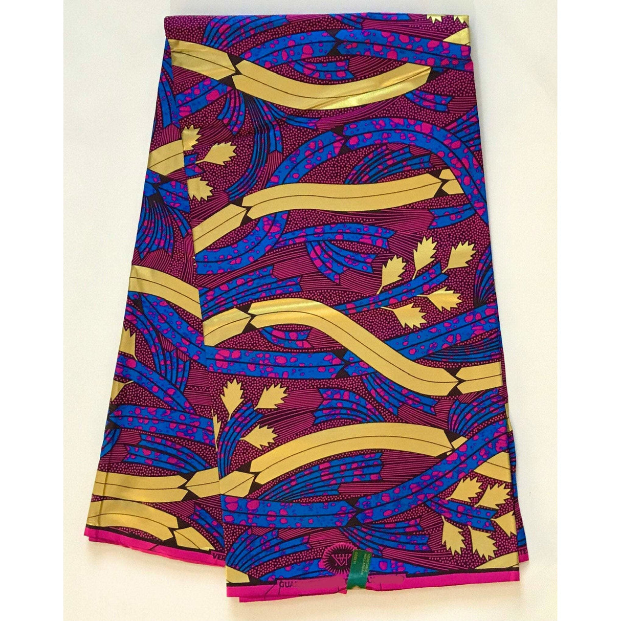 Dinah Design 100% Cotton Fabric - Magenta, Blue, Shimmering Gold African Print, 46" Width (Per Yard)