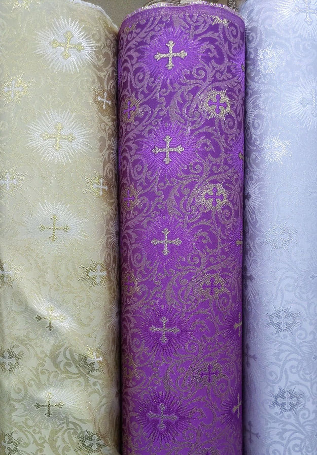 1 Yard Small Metallic Cross Brocade Jacquard Fabric Polyester Shiny Religious 58 59 Inches