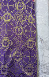 1 Yard Church Metallic Cross Brocade Jacquard Fabric Shiny Religious Polyester 58 59 Inches