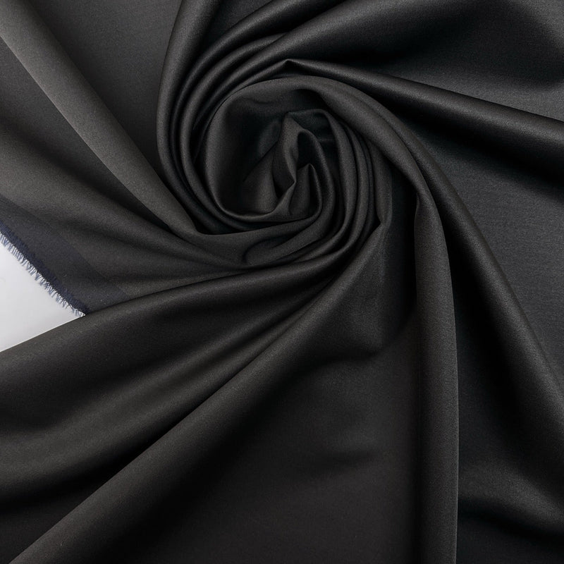Wool Changeant Satin Weave Fabric Blue Black