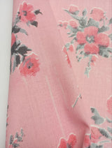 Printed Polyester Fabric Gray Pink Floral