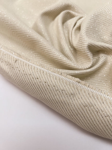 Polyamide Lurex Beige Herringbone Tweed Fabric