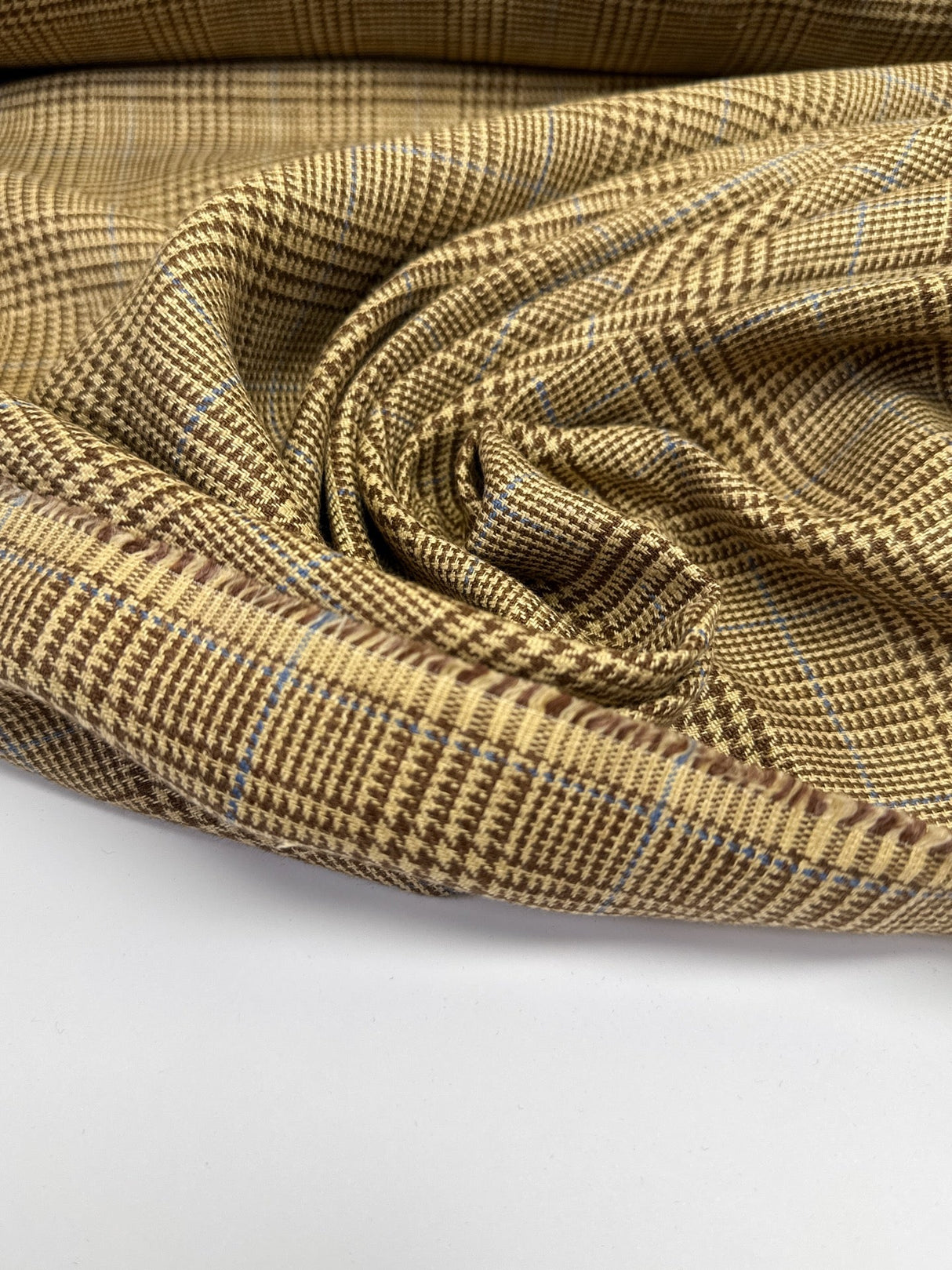 Italian Checked Linen Fabric Brown Beige