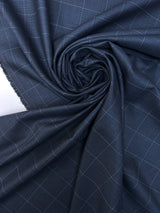 Checked Blue Polyamide Viscose Suiting Fabric