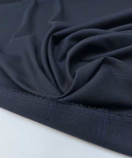 Polyester Elastane Checked Blue Suit Fabric