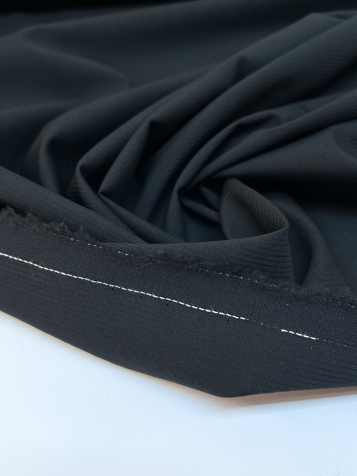 Italian Black Wool Striped Fabric