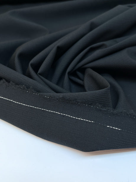 Italian Black Wool Striped Fabric