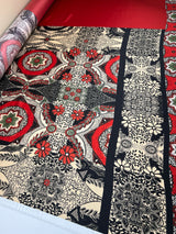 Polyester Sateen Floral Print Red Beige