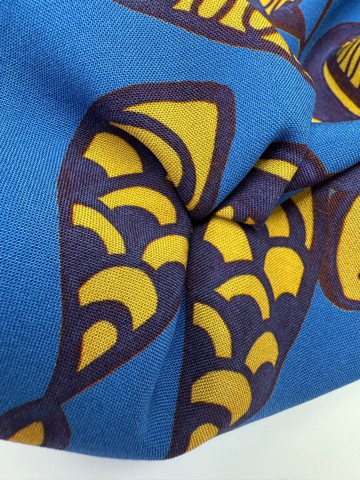 Viscose Printed Floral Fabric Yellow Blue