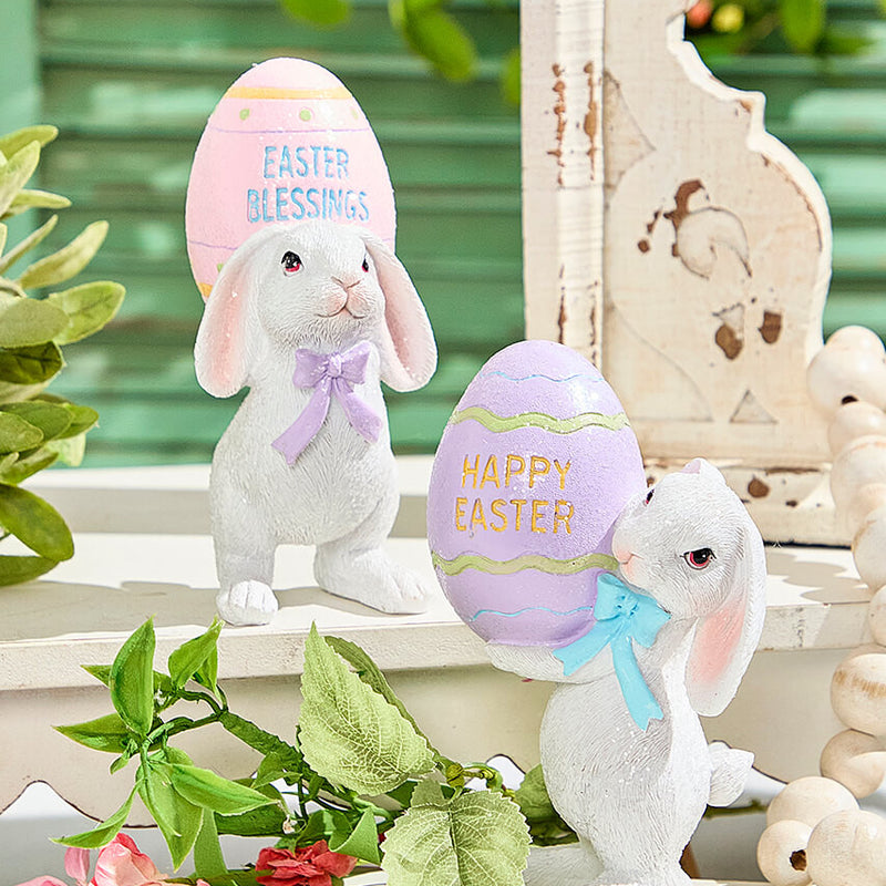6" Easter Bunny with Egg – Whimsical Spring Decorative Figurine