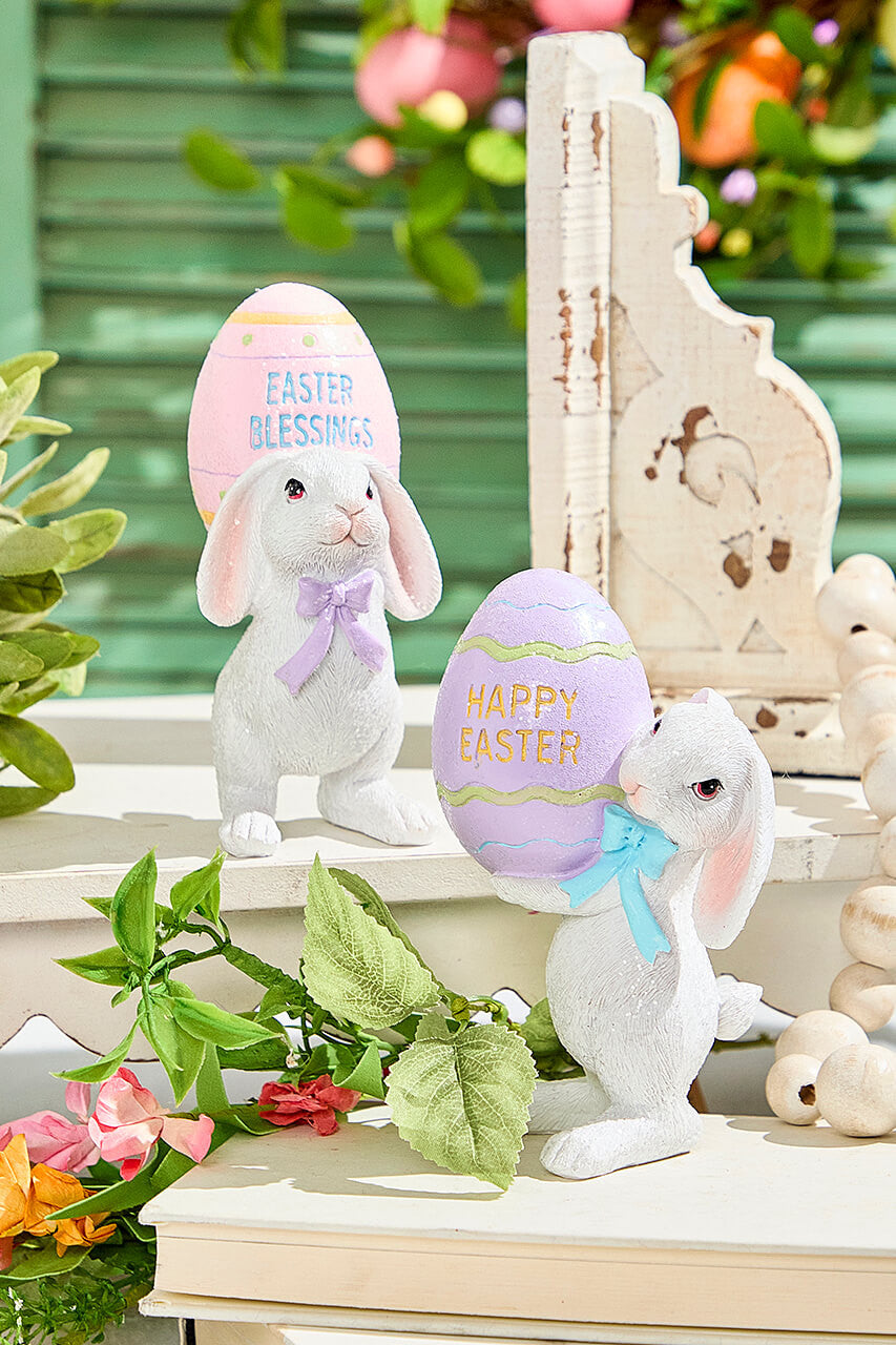 6" Easter Bunny with Egg – Whimsical Spring Decorative Figurine