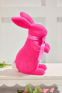 11" Flocked Easter Bunny Spring Decor with Soft Fuzzy Finish and Bow Accent