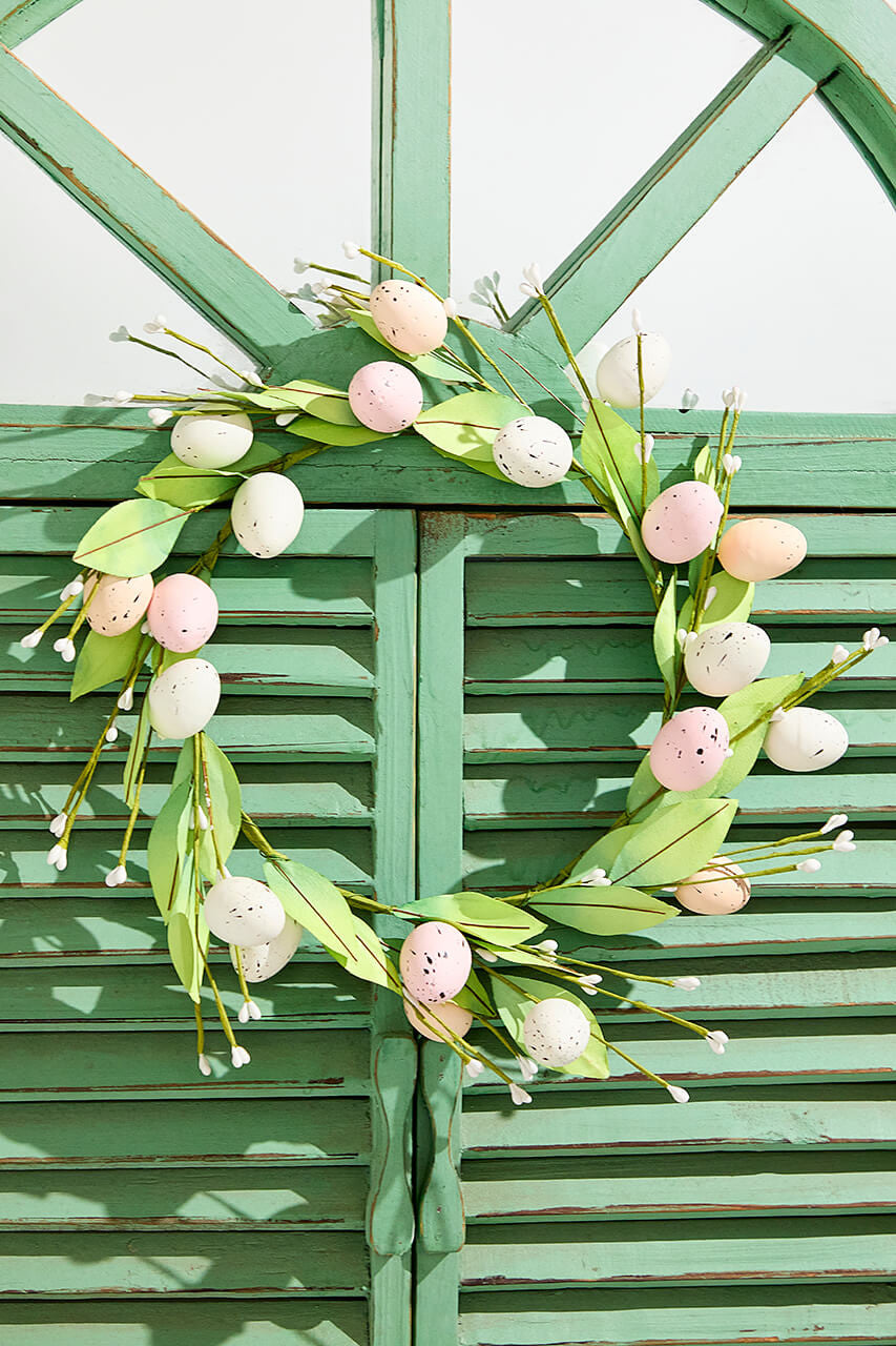 12"Egg & Leaf Wreath Small Spring Pastel Decorative Accent