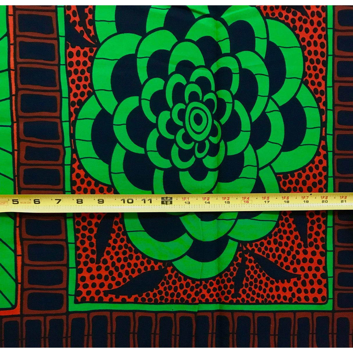 African Print Fabric Ankara Cotton Fabric - Green, Brown, Navy Snap & Bloom, 46" Width (Per Yard)