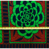 African Print Fabric Ankara Cotton Fabric - Green, Brown, Navy Snap & Bloom, 46" Width (Per Yard)