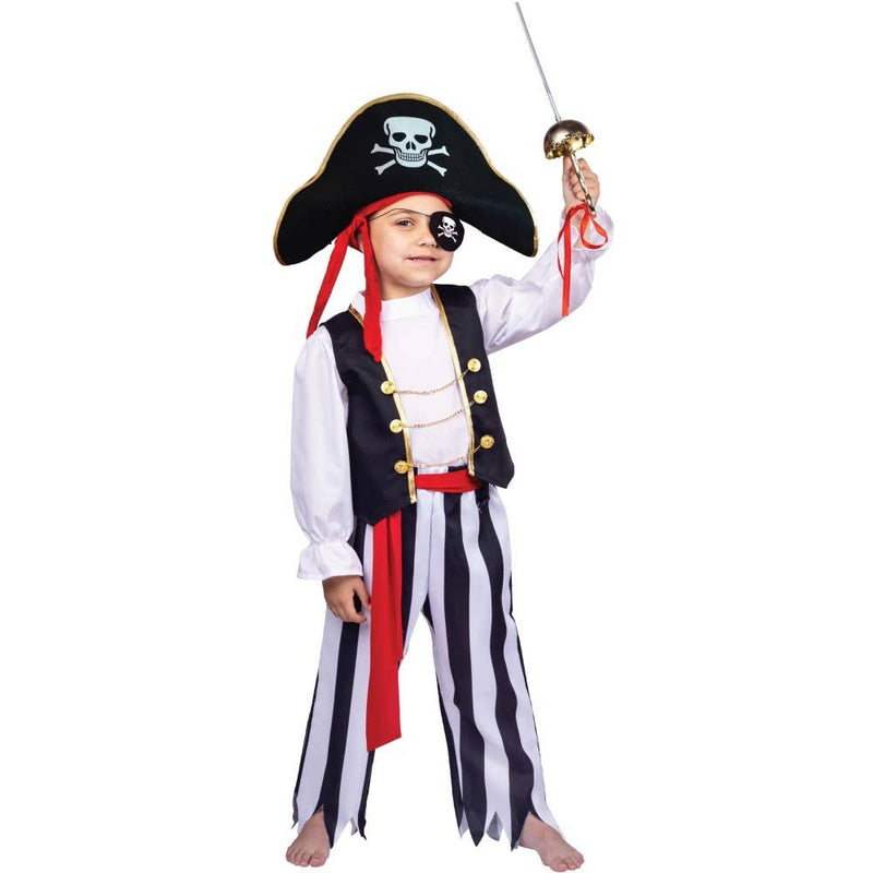 Boys pirate costume with shirt vest pants eyepatch and hat
