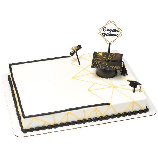 Graduation The Future is Bright Hat Set Cake Kit with Diploma Pics - 4-piece set