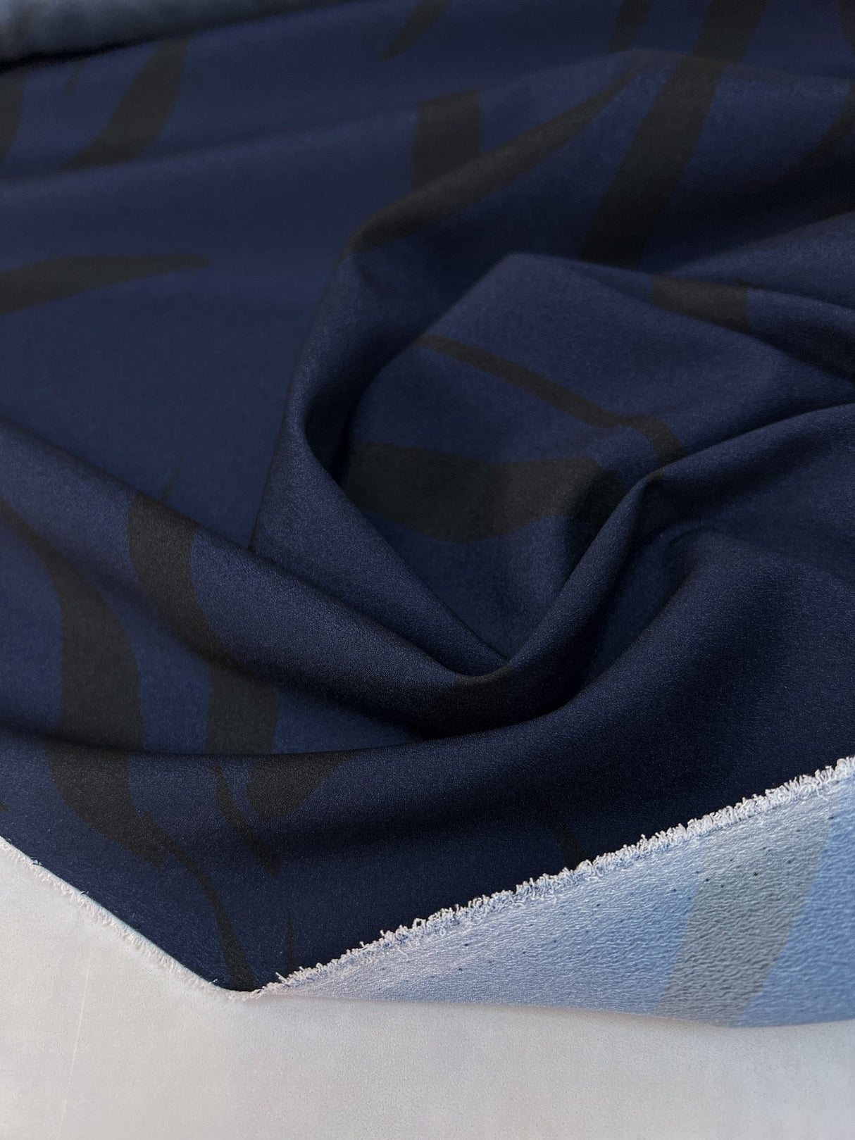 Italian Printed Polyester Crepe Floral Blue Black