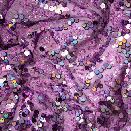 Fame Stretch Mesh Sequin Polyester Fabric - Embroidered Sequins, 50" Width, 2-Way Stretch (1 Yard)