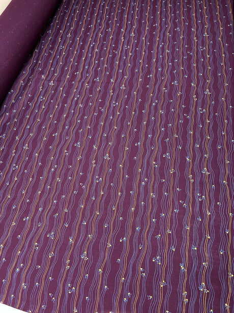 Virgin Wool Striped Fabric Purple Blue