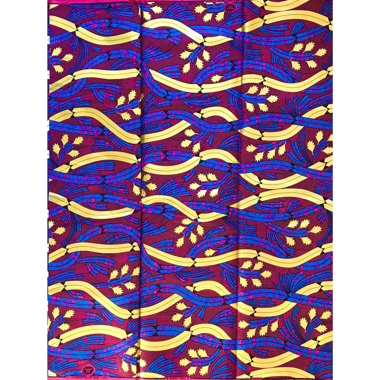 Dinah Design 100% Cotton Fabric - Magenta, Blue, Shimmering Gold African Print, 46" Width (Per Yard)