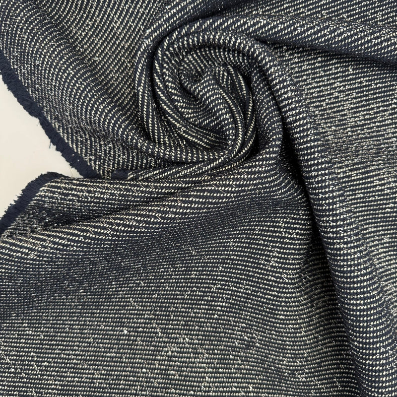 Cotton Lurex Tweed Striped Blue White