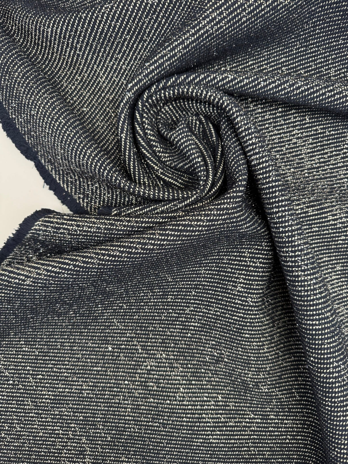 Cotton Lurex Tweed Striped Blue White
