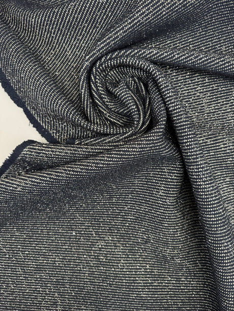 Cotton Lurex Tweed Striped Blue White