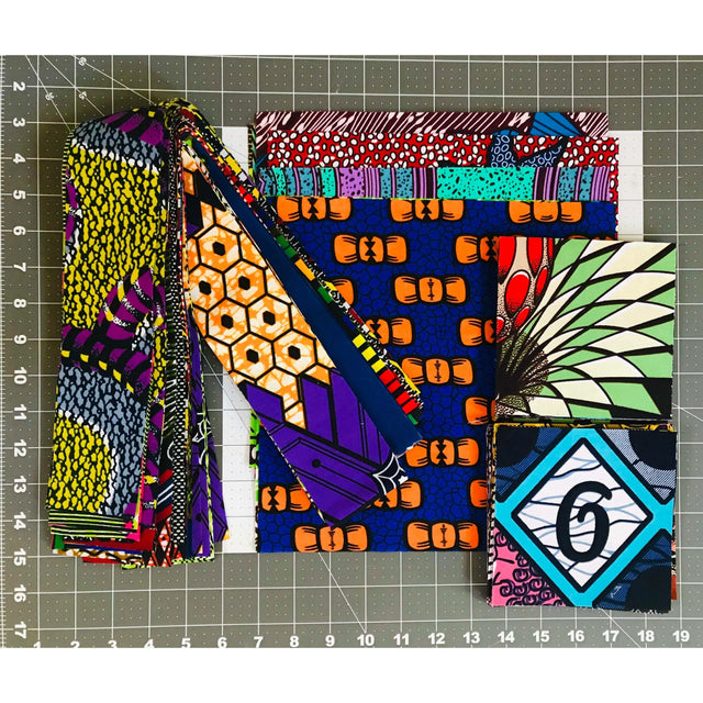 African Fabric Quilter'S Gift Set 100 Percent Cotton Fabric - Waxed, High Variety, 42 10" Squares, 42 2.5" X 44" Strips, 2 Charm Packs (1 Layer Cake, 1 Jelly Roll, 2 Charm Packs)