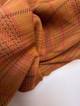 Cotton Basket Weave Checked Orange Fabric