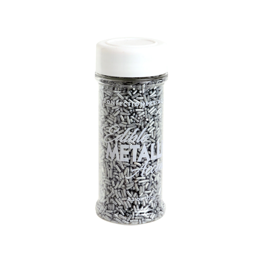 Edible Metallic Silver Jimmies, 4.3 oz.