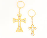 Small Gold Metal Rhinestone Cross Keychain - Pack of 12