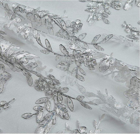 Edith Embroidery Fabric - Two Tone Floral Embroidery, Sheer Tulle, 52" Width, Multiple Colors (1 Yard)