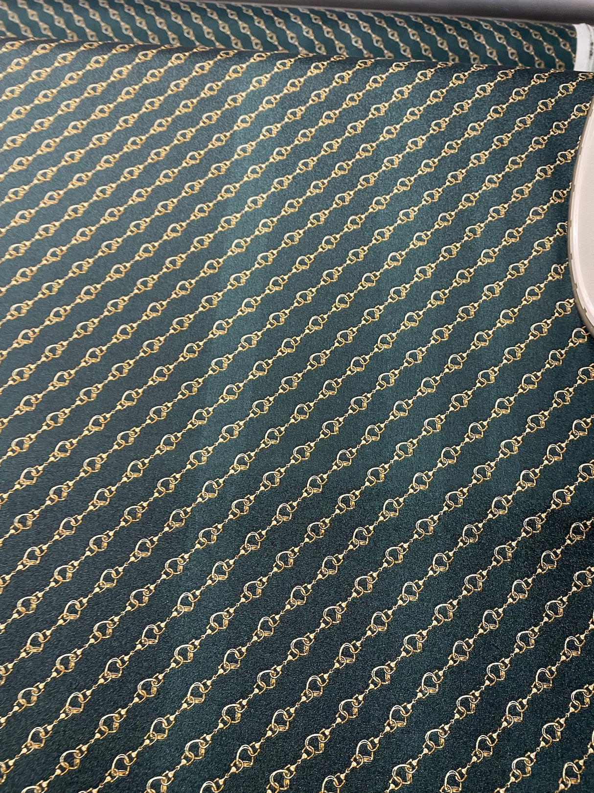 Printed Polyester Crepe in Green & Beige