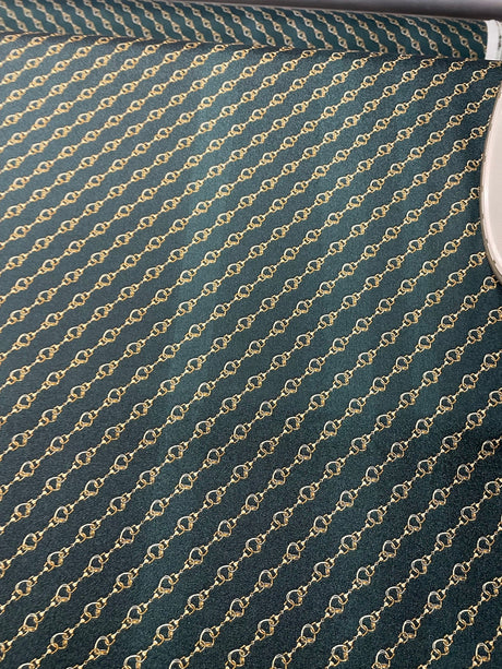 Printed Polyester Crepe in Green & Beige