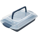 Wilton Diamond-Infused Non-Stick Navy Blue Oblong Pan with Cover, 9 x 13-inch