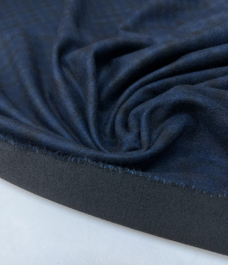 Knitted Fabric Blue Black Checked Italian Stretch
