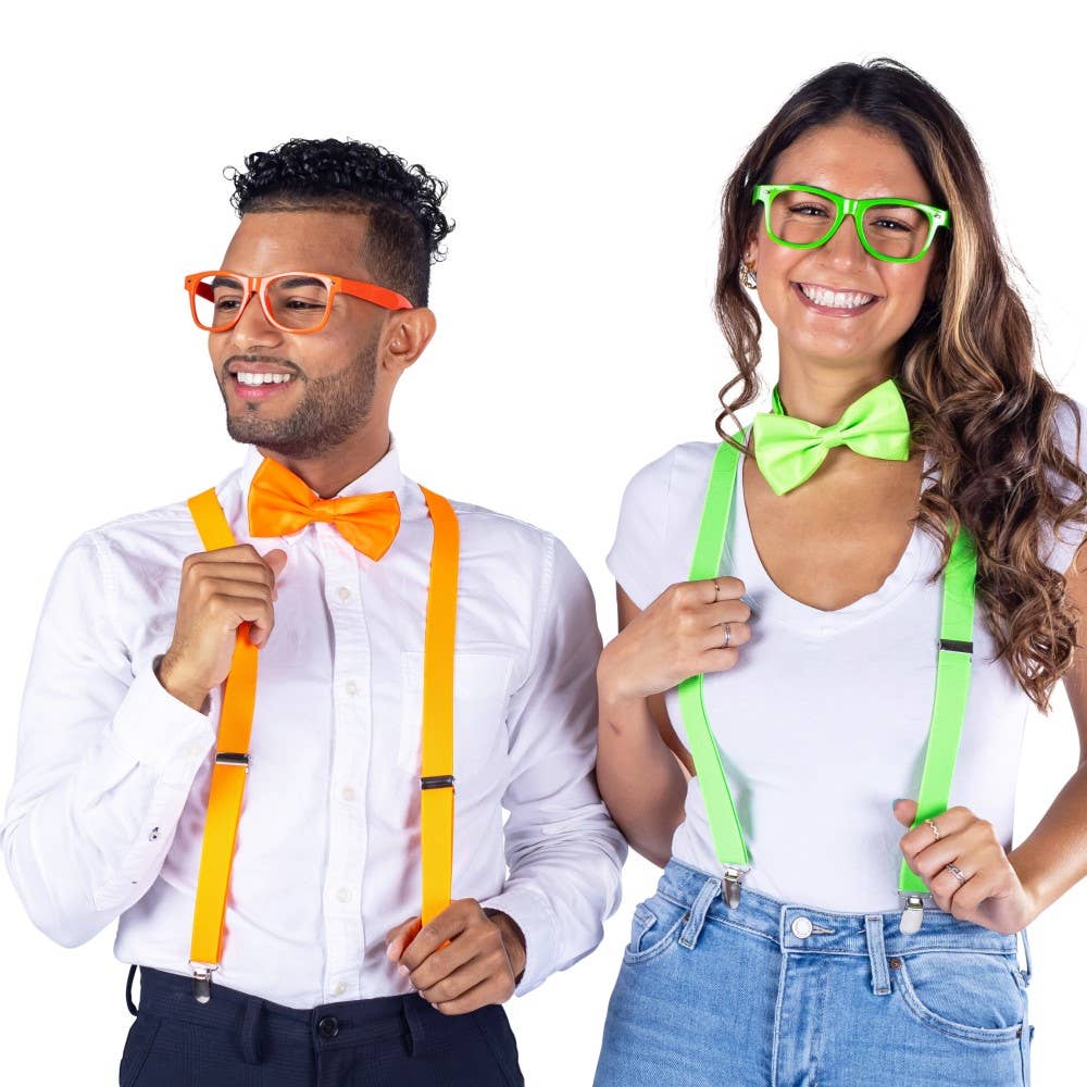 Neon Suspender, Bowtie Accessory Set - Adults