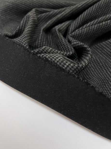 Cotton Blend Knitted Checked Gray Black Fabric