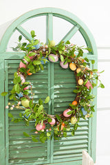 16 Inch Easter Egg Wreath Pastel Spring Door Wall Decorative Egg Berry Greenery Wreath
