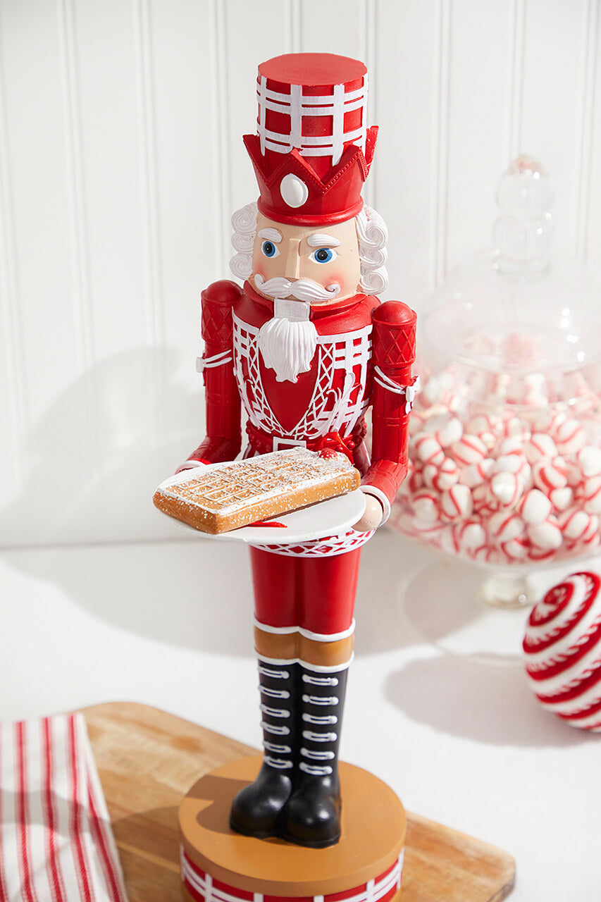 20"H Nutcracker with Tray - Red & White