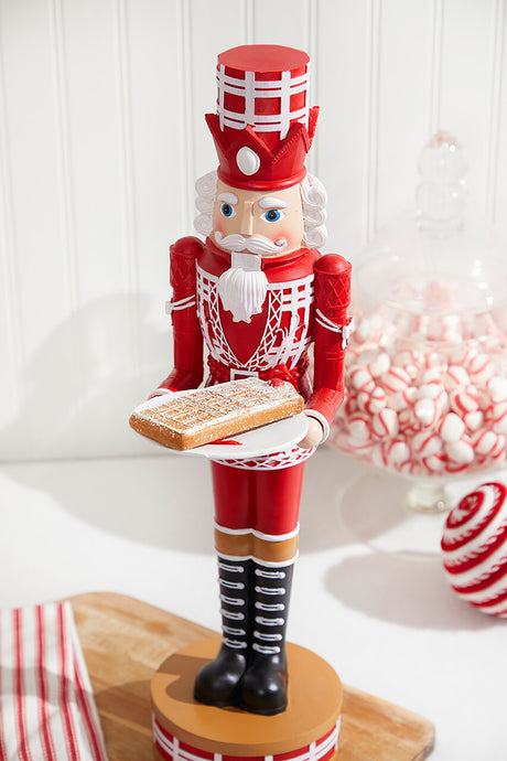 20"H Nutcracker with Tray - Red & White
