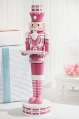 20"H Nutcracker with Tray Pink & White Holiday Tabletop Décor